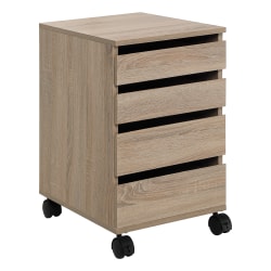Office Star Holly 14"W 4-Drawer Mobile Storage Cart, River Oak