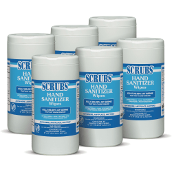 SCRUBS Hand Sanitizer Wipes - Blue, White - Abrasive, Non-scratching, Textured, Anti-bacterial - For Hand - 85 Per Canister - 6 / Carton