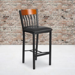 Flash Furniture Metal/Wood Restaurant Barstool With Vertical Back And Vinyl Seat, Cherry/Black