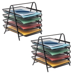 Mind Reader 4-Tier Desktop Organizer Paper Tray, 12-1/2"H x 13-3/4"W x 12"D, Black, Set Of 2 Trays