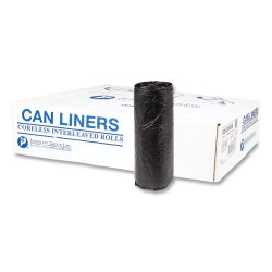 Interplast Group High Density Commercial Can Liners, 16 gal, 6 mic, 24" x 33", Black, Interleaved Roll, 50 Bags/Roll, 20 Rolls/Carton