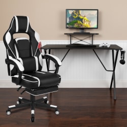 Flash Furniture Gaming Desk And Chair Set With Cup Holder, Headphone Hook, Monitor Stand, Footrest & Reclining Back/Arms, White