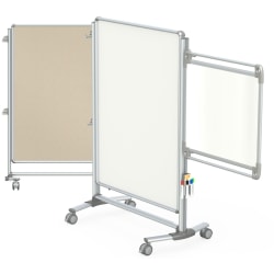 Ghent Nexus Mobile Partition 2-Sided Whiteboard/Fabric Bulletin Board, 77-1/8"H x 52-3/8"W x 21-3/8"D, White/Teal