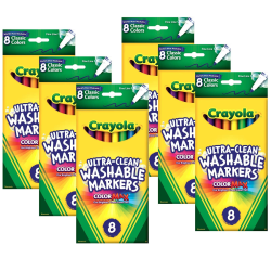 Crayola Washable Formula Markers, Fine Tip, Classic Colors, 8 Per Box, Set Of 6 Boxes