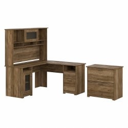 Bush Furniture Cabot 60"W L-Shaped Computer Desk With Hutch And Lateral File Cabinet, Reclaimed Pine, Standard Delivery