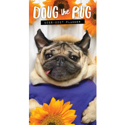 2026-2027 Willow Creek Press 2-Year Monthly Checkbook/Calendar, 3-1/2" x 6-1/2", Doug the Pug, January 2026 To December 2027, 56547