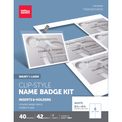 Office Depot® Brand Name Badge Kit, Clip-Style, Convention Size, 3" x 4", Pack of 40