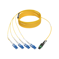 Tripp Lite MTP/MPO (APC) to 8xLC (UPC) Singlemode Breakout Patch Cable, 40/100 GbE, QSFP+ 40GBASE-PLR4, Plenum, Yellow, 5 m (16 ft.) - Patch cable - MTP/MPO single-mode (F) to LC/UPC single-mode (M) - 5 m - yellow