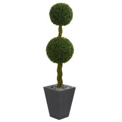 Nearly Natural Double Ball Boxwood Topiary 60"H Artificial UV Resistant Indoor/Outdoor Tree With Planter, 60"H x 14"W x 14"D, Green
