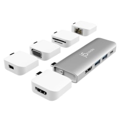 j5create UltraDrive Kit USB-C Multi-Display Modular Dock, 0.51"H x 1.34"W x 3.86"D, Silver, JCD389