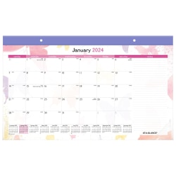 2024 AT-A-GLANCE® Watercolors Monthly Desk Pad Calendar, 17-3/4" x 11", 100% Recycled, January To December 2024, SK91-705