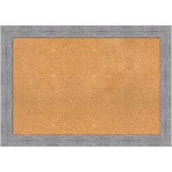 Amanti Art Rectangular Non-Magnetic Cork Bulletin Board, Natural, 41" x 29", Bark Rustic Gray Plastic Frame