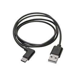 Tripp Lite USB 2.0 Hi-Speed Cable A to USB Type C USB C M/M Right-Angle 3ft 3' - 1 x Type A Male USB - 1 x Type C Male USB - Nickel Plated Connector - Gold Plated Contact - Black