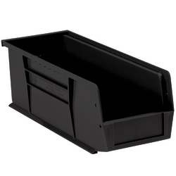 Partners Brand Plastic Stack & Hang Bin Boxes, Small Size, 14 3/4" x 5 1/2" x 5", Black, Pack Of 12
