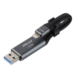 PNY Duo Link iOS USB 3.0 OTG Flash Drive, 128GB, Metal/Gray