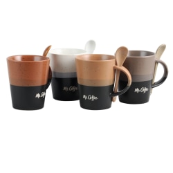 Mr. Coffee Mug And Spoon Set, Cafe Greco, 14 Oz., Multicolor, Set Of 4 Mugs With Matching Spoons