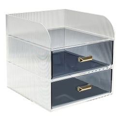 Realspace® Lucenti Acrylic 2-Drawer Desktop Organizer, 7"H x 7"W x 7"D, Clear/Black
