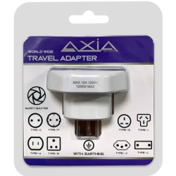 AXIA Worldwide Travel Adapter, White, Total Qty 1