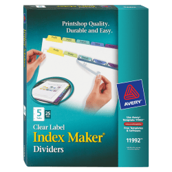 Avery® Print & Apply Clear Label Dividers With Index Maker® Easy Apply™ Printable Label Strip And Color Tabs, 5-Tab, Contemporary Multicolor, Box Of 25 Sets