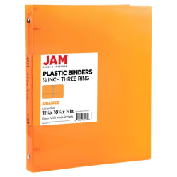 JAM PAPER 3 Ring Plastic Binder, 0.5 inch, Orange, Sold Individually