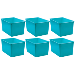 Teacher Created Resources Plastic Multi-Purpose Bins, 7-1/2"H x 9-1/4"W x 14"D, Teal, Pack Of 6 Bins
