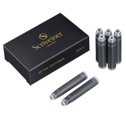Scriveiner Fountain Pen Ink Cartridges, Medium Point, 0.7 mm, Black Ink, Pack Of 20 Ink Cartridges