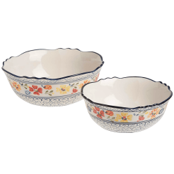 Gibson Elite Luxembourg 2-Piece Floral Hand-Painted Round Stoneware Bowl Set, Multicolor