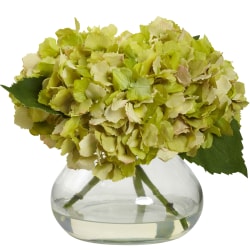 Nearly Natural Blooming Hydrangea 8-1/2"H Plastic Floral Arrangement With Vase, 8-1/2"H x 10"W x 9"D, Green