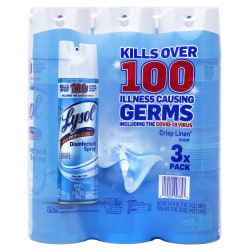 Lysol® Disinfectant Sprays, 19 Oz, Crisp Linen, Pack Of 3 Sprays