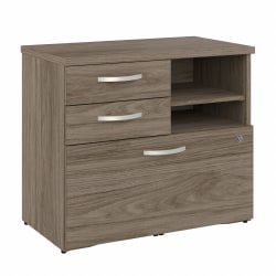 Bush® Business Furniture Hybrid Office Storage Cabinet With Drawers And Shelves, Modern Hickory, Standard Delivery