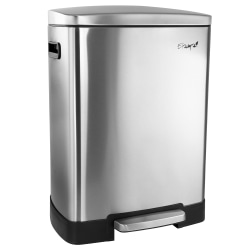Elama 10.6-Gallon 2-Compartment Split Stainless Steel Step Trash Bin With Slow Close Mechanism, 25"H x 18-1/4"W x 13"D, Silver