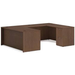 HON® Mod 66"W U-Station Computer Desk With Double-Pedestal, Sepia Walnut