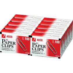 ACCO® Economy Paper Clips, No. 3 Size, Silver, 100 Per Box, Pack Of 10 Boxes