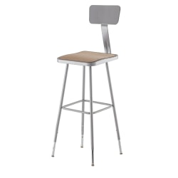 National Public Seating Hardboard Adjustable Height Task Stools With Backs, 31"H-38"H, Gray/Brown, Pack Of 2 Stools