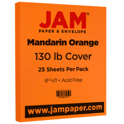 JAM Paper® Card Stock, Orange, Letter (8.5" x 11"), 130 Lb, Pack Of 25