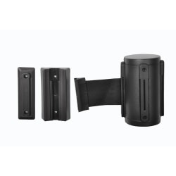 CSL Wall Mount Crowd Control unit,5" high, Black finish,Retractable 9.5 ft BLACK belt