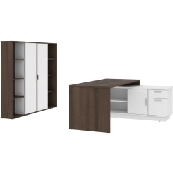 Bestar Equinox 72"W L-Shaped Corner Desk With 2 Storage Cabinets, Antigua/White