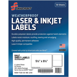 SKILCRAFT Weatherproof Mailing Labels - 5 1/2"x 8 1/2" - Permanent Adhesive - Rectangle - Laser, Inkjet - 6736219