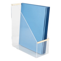 Realspace® Vayla Acrylic Magazine File Holder, 11-3/4"H x 4-1/8"W x 9-7/8"D, Clear/Gold