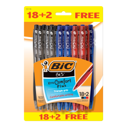 BIC® BU3 Grip RT Ball Pens, Medium Point, 1.0 mm, Assorted Ink Colors, Pack Of 20