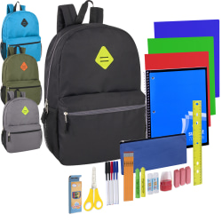 Trailmaker Boys' Backpacks With 30-Piece School Supply Kits, Assorted Colors, Pack Of 12 Sets