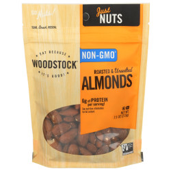 Woodstock Foods Non-GMO Almonds, Roasted And Unsalted, 7.5 Oz, Total Qty 8