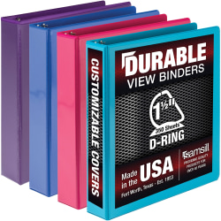 Samsill Durable 1.5 Inch Binder, , D Ring Customizable Clear View Binder, Fashion Assortment, 4 Pack, Each Holds 350 Page (MP46459) - 1 1/2" Binder Capacity - 350 Sheet Capacity - D-Ring Fastener(s) - Chipboard, Polypropylene - Assorted - Recycled