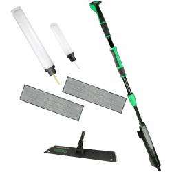 Unger Excella Floor Cleaning Straight Kit - For Floor - Ergonomic, Portable, Washable, Reusable, Handle - MicroFiber - Green, Black - 1 / Carton