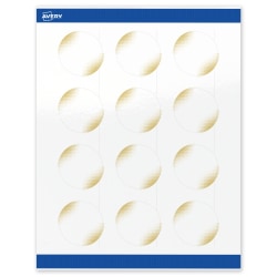 Avery® Printable Labels With Sure Feed® Technology, S00-EWE, Round, 2", Glossy White With Preprinted Gold-Blush Pattern, Pack Of 120