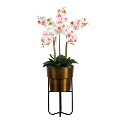 Nearly Natural 48"H Artificial Orchid Arrangement With Metal Planter And Stand, 48"H x 23"W x 23"D, Bronze/White