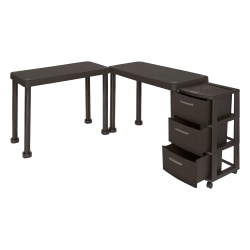 Inval Multi-Desk Set With Rolling Storage Cart, Espresso
