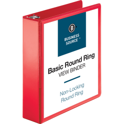 Business Source Round Ring Binder, 2" Ring, 8 1/2" x 11", Red
