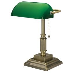 Realspace™ Traditional Banker's LED Lamp, 14-3/4"H, Green/Antique Brass