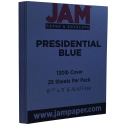 JAM Paper® Card Stock, Blue, Letter (8.5" x 11"), 130 Lb, Pack Of 25